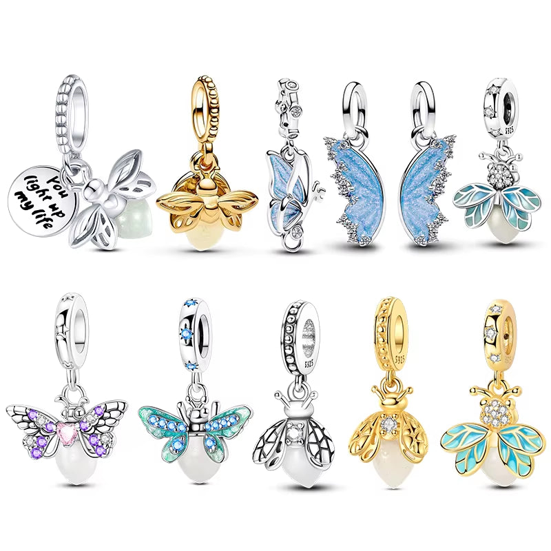 Original Charm 925 Silver Glow-In-The-Dark Fireflies Charms Beads Fits 3Mm Original Bracelet for Women DIY Jewelry Gift Hot Sale