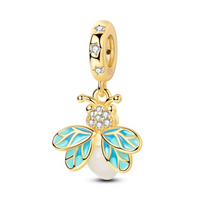 Golden Firefly Charm with Blue Wings